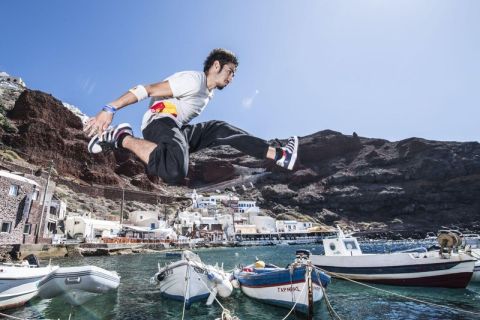 Dimitris Kyrsanidis of Greece exploring the island of Santorini ahead of the Red Bull Art of Motion in Santorini, Greece on September 28, 2016.