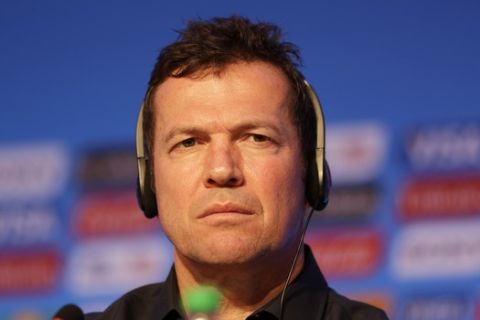 Former soccer great and World Cup winner Lothar Matthaeus of Germany attends a press conference one day before the draw for the 2014 soccer World Cup in Costa do Sauipe near Salvador, Brazil, Thursday, Dec. 5, 2013. (AP Photo/Andre Penner)
