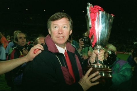 Manchester United manager Alex Ferguson with  the European Cup Winners Cup trophy 