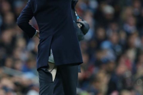 The ripped trousers of Real Madrid manager Zinedine Zidane exposing his underpants during the UEFA Champions League Semi Final First Leg match between Manchester City and Real Madrid played at The Etihad Stadium, Manchester on 26th April 2016