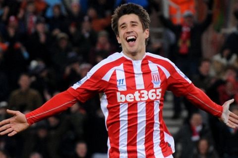Stoke's Bojan Krkic during the English Premier League soccer match between Stoke City and Arsenal at the Britannia Stadium, in Stoke on Trent, England, Saturday, Dec. 6, 2014. (AP Photo/Rui Vieira)
