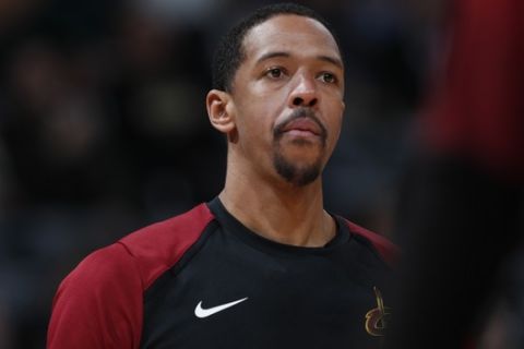 Cleveland Cavaliers forward Channing Frye (9) in the second half of an NBA basketball game Saturday, Jan. 19, 2019, in Denver. The Nuggets won 124-102. (AP Photo/David Zalubowski)