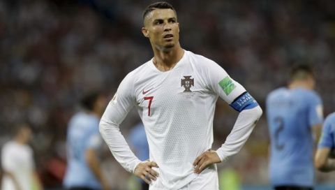 Portugal's Cristiano Ronaldo gestures during the round of 16 match between Uruguay and Portugal at the 2018 soccer World Cup at the Fisht Stadium in Sochi, Russia, Saturday, June 30, 2018. (AP Photo/Andre Penner)