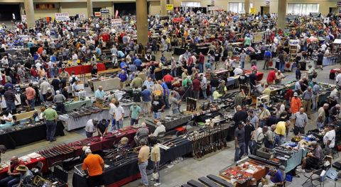 Image #: 23247670    BIRMINGHAM, Alabama -- The Alabama Gun Collector Association Summer Gun Show is this weekend at the BJCC. The theme for this show is Western and vintage firearms. Show hours are Saturday 9 a.m. - 5 p.m. and Sunday 10 a.m. - 4 p.m. The big topic at this show was the shortage of .380, 9 mm and .22 cal. long rifle ammo.         AL.COM /Landov