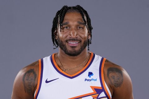 Phoenix Suns' Ish Wainright poses for a portrait during the NBA basketball team's media day, Monday, Oct. 2, 2023, in Phoenix. (AP Photo/Matt York)