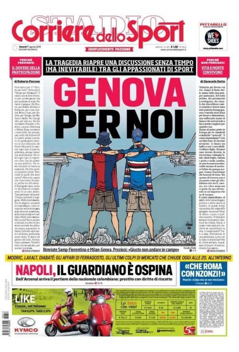 Το συγκλονιστικό πρωτοσέλιδο της Corriere dello Sport για την τραγωδία στη Γένοβα
