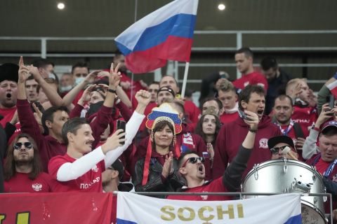 Οπαδοί της Ρωσία στις εξέδρες του "Λουζνίκι" σε ματς με την Κροατία γι ατα προκριματικά του Παγκοσμίου Κυπέλλου 2022