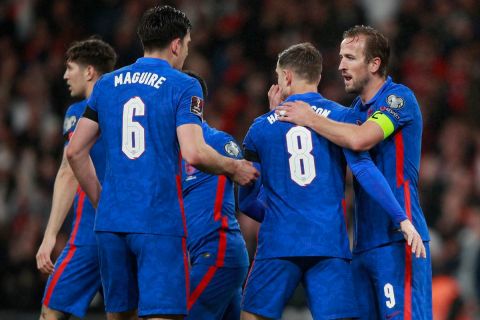 Ο Χάρι Κέιν της Αγγλίας πανηγυρίζει γκολ που σημείωσε κόντρα στην Αλβανία για τους προκριματικούς ομίλους της ευρωπαϊκής ζώνης του Παγκοσμίου Κυπέλλου 2022 στο "Γουέμπλεϊ", Λονδίνο | Παρασκευή 12 Νοεμβρίου 2021