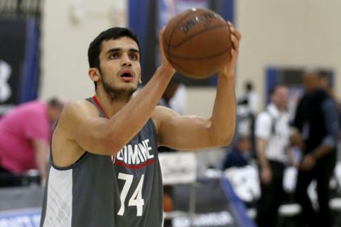 Omer Yurtseven, from North Carolina State, participates in the NBA draft basketball combine Thursday, May 11, 2017, in Chicago. (AP Photo/Charles Rex Arbogast)