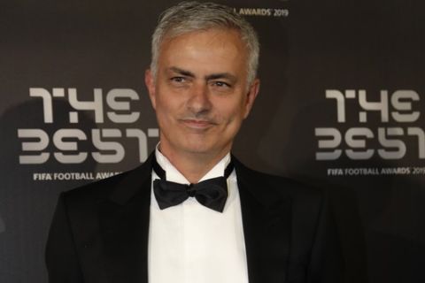 Jose' Mourinho arrives to attend the Best FIFA soccer awards, in Milan's La Scala theater, northern Italy, Monday, Sept. 23, 2019. Netherlands defender Virgil van Dijk is up against five-time winners Cristiano Ronaldo and Lionel Messi for the FIFA best player award and United States forward Megan Rapinoe is the favorite for the women's award. (AP Photo/Luca Bruno)