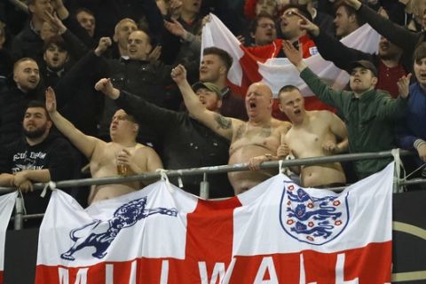 England supporters cheer during the friendly soccer match between Germany and England in Dortmund, Germany, Wednesday, March 22, 2017. (AP Photo/Frank Augstein)
