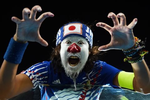 NATAL, BRAZIL - JUNE 19:  A Japan fan shows support prior to the 2014 FIFA World Cup Brazil Group  C match between Japan and Greece at Estadio das Dunas on June 19, 2014 in Natal, Brazil.  (Photo by Laurence Griffiths/Getty Images)