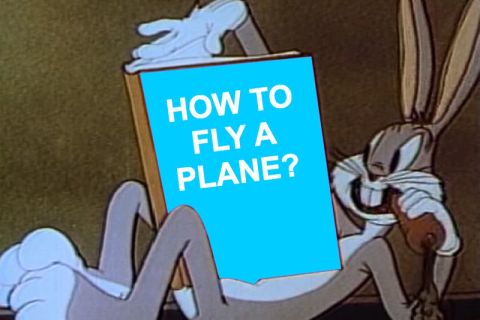 Ο Bugs Bunny δίνει οδηγίες σε επιβάτες αεροπλάνου