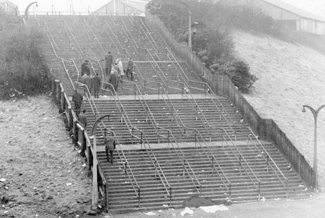 Ibrox Stadium Disaster January 1971
Officials examine stairway exit 13 where 66 football fans supporters died during Rangers Celtic Old Firm match