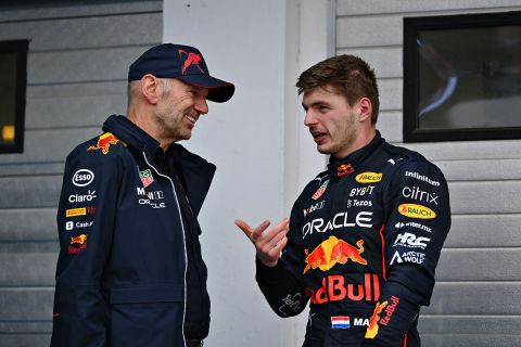 BUDAPEST, HUNGARY - JULY 31: Race winner Max Verstappen of the Netherlands and Oracle Red Bull Racing talks with Adrian Newey, the Chief Technical Officer of Red Bull Racing in parc ferme during the F1 Grand Prix of Hungary at Hungaroring on July 31, 2022 in Budapest, Hungary. (Photo by Dan Mullan/Getty Images)