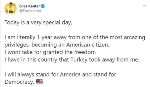 Καντέρ: "Σε έναν χρόνο θα γίνω Αμερικανός πολίτης"
