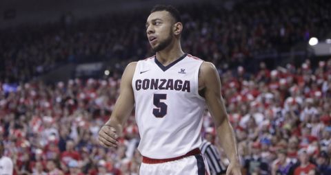 Gonzaga guard Nigel Williams-Goss (5) walks on the court during the second half of an NCAA college basketball game against Saint Mary's in Spokane, Wash., Saturday, Jan. 14, 2017. (AP Photo/Young Kwak)