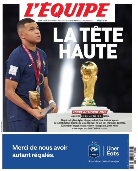 Μουντιάλ 2022, Γαλλία: Το εξώφυλλο της Equipe για την ήττα στον τελικό