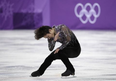 Japan's Shoma Uno performs in the men's single short program team event at the 2018 Winter Olympics in Gangneung, South Korea, Friday, Feb. 9, 2018. (AP Photo/Bernat Armangue)