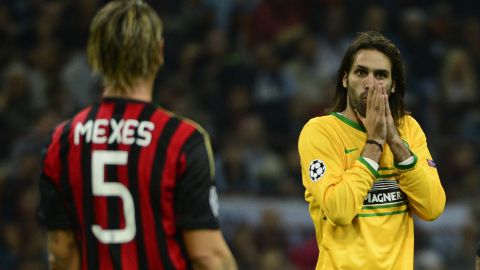 Celtic Glasgow's Greek forward Giogios Samaras reacts during the Champions League football match between AC Milan and Celtic Glasgow,  on September 18, 2013 in San Siro Stadium in Milan. AFP PHOTO / OLIVIER MORIN        (Photo credit should read OLIVIER MORIN/AFP/Getty Images)