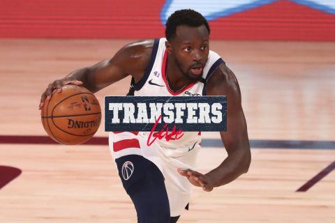 Washington Wizards guard Jerian Grant (22) brings the ball upcourt against the Oklahoma City Thunder during the first half of an NBA basketball game Sunday, Aug. 9, 2020, in Lake Buena Vista, Fla. (Kim Klement/Pool Photo via AP)