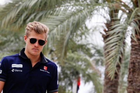 SAKHIR, BAHRAIN - APRIL 01: Marcus Ericsson of Sweden and Sauber F1 in the Paddock  during practice for the Bahrain Formula One Grand Prix at Bahrain International Circuit on April 1, 2016 in Sakhir, Bahrain.  (Photo by Mark Thompson/Getty Images)