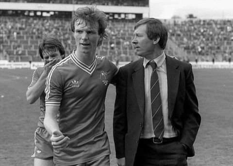 22/5/1982 Scottish Cup Final
Glasgow Rangers v Aberdeen
Alex McLeish and Alex Ferguson walk aff the pitch in the break
Credit: Offside / Mark Leech