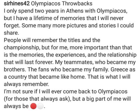 Χάινς: "Οι φίλαθλοι του Ολυμπιακού έγιναν η οικογένειά μου"