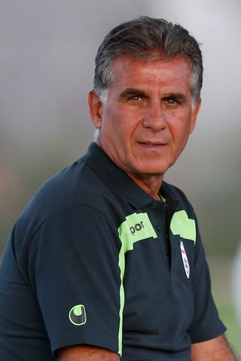 Iran's head coach Carlos Queiroz looks on after an international soccer friendly against Trinidad and Tobago at the Corinthians soccer team training center in Sao Paulo, Brazil, on Sunday, June 8, 2014. Iran will play in group F of the 2014 soccer World Cup. (AP Photo/Julio Cortez)