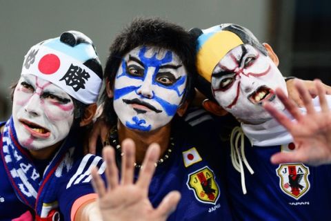 NATAL, BRAZIL - JUNE 19:  Japan fans enjoy the atmosphere prior to the 2014 FIFA World Cup Brazil Group  C match between Japan and Greece at Estadio das Dunas on June 19, 2014 in Natal, Brazil.  (Photo by Jamie McDonald/Getty Images)