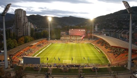 Stadium "Bilino Polje " in the Bosnian town of Zenica seen before a  World Cup 2014 Group G qualifying soccer match at Stadium Bilino Polje  in Zenica, Bosnia, on  Friday, Oct. 11, 2013. (AP Photo/Amel Emric)
