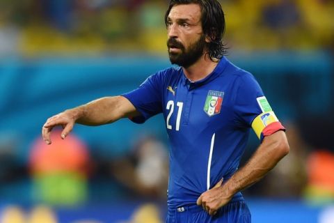 MANAUS, BRAZIL - JUNE 14:  Andrea Pirlo in action during the 2014 FIFA World Cup Brazil Group D match between England and Italy at Arena Amazonia on June 14, 2014 in Manaus, Brazil.  (Photo by Christopher Lee/Getty Images)