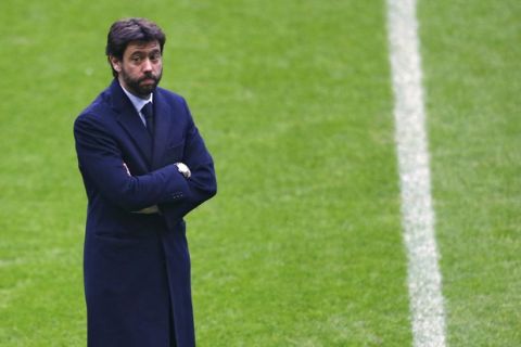 FILE- In this file photo dated Tuesday, March 15, 2016, Andrea Agnelli, president of Juventus, arrives at the Allianz Arena stadium prior to the Champions League soccer match between Bayern Munich and Juventus Turin in Munich, Germany.  Europe's top clubs on Tuesday Sept. 5, 2017, elected Juventus president Andrea Agnelli to lead them, and Arsenal CEO Ivan Gazidis will join him on the UEFA executive committee. (AP Photo/Matthias Schrader, FILE)