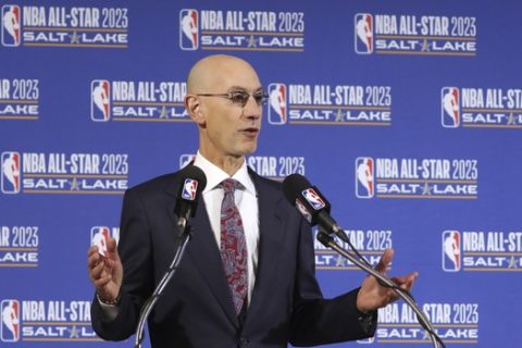 NBA Commissioner Adam Silver speaks during a news conference at Vivint Smart Home Arena, Wednesday, Oct. 23, 2019, in Salt Lake City. The NBA announced that Salt Lake City has been selected to host the NBA All-Star Game in 2023. (AP Photo/Rick Bowmer)
