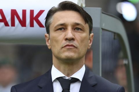 Bayern coach Niko Kovac is seen before the German soccer cup, DFB Pokal, final match between RB Leipzig and Bayern Munich at the Olympic stadium in Berlin, Germany, Saturday, May 25, 2019. (AP Photo/Matthias Schrader)