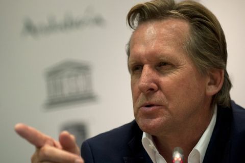 Malaga's German new coach Bernd Schuster gives a press conference during his official presentation at the Rosaleda stadium in Malaga, on June 19, 2013. La Liga is familiar territory for  Schuster, who played for Barcelona, Real and Atletico Madrid, and as a coach guided Real to the 2008 league title. AFP PHOTO/ JORGE GUERRERO        (Photo credit should read Jorge Guerrero/AFP/Getty Images)