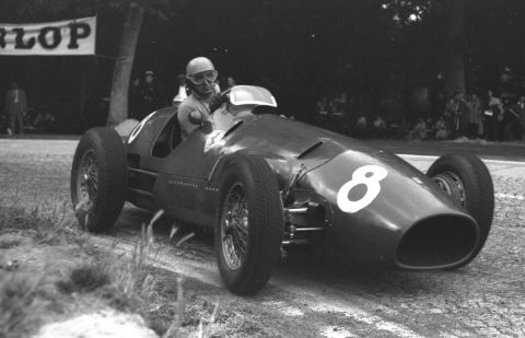 FILE - In this July 6, 1952 file photo Alberto Ascari of Italy in action in a Ferrari at the French Grand Prix in Rouen. Ascari won the race and later that year became Ferrari's first Formula One world champion. Ferrari drivers have won the title on 15 occasions but not since Kimi Raikkonen in 2007. In the Ferrari flotation document, there is an acknowledgement that the team has declined in recent years. "As a result, we are enhancing our focus on Formula 1 activities with the goal of improving racing results and restoring our historical position as the premier racing team in Formula 1," it said. (AP Photo, File)