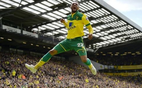 Football - Norwich City v Ipswich Town - Sky Bet Football League Championship Play-Off Semi Final Second Leg - Carrow Road - 16/5/15
 Nathan Redmond celebrates after scoring the second goal for Norwich
 Mandatory Credit: Action Images / Adam Holt
 Livepic
 EDITORIAL USE ONLY. No use with unauthorized audio, video, data, fixture lists, club/league logos or "live" services. Online in-match use limited to 45 images, no video emulation. No use in betting, games or single club/league/player publications.  Please contact your account representative for further details.