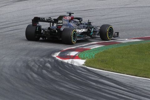 Mercedes driver Lewis Hamilton of Britain steers his car during the Styrian Formula One Grand Prix at the Red Bull Ring racetrack in Spielberg, Austria, Sunday, July 12, 2020. (AP Photo/Darko Bandic, Pool)