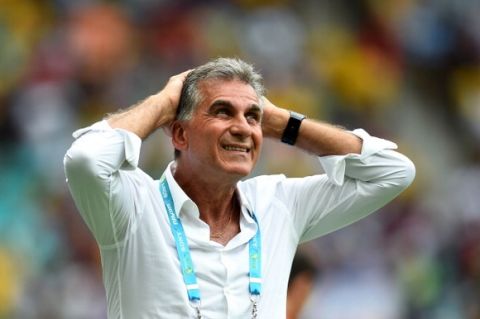 SALVADOR, BRAZIL - JUNE 25: Head coach Carlos Queiroz of Iran gestures during the 2014 FIFA World Cup Brazil Group F match between Bosnia-Herzegovina and Iran at Arena Fonte Nova on June 25, 2014 in Salvador, Brazil.  (Photo by Lars Baron - FIFA/FIFA via Getty Images)