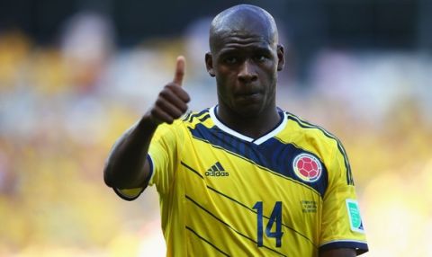 BELO HORIZONTE, BRAZIL - JUNE 14:  Victor Ibarbo of Colombia reacts during the 2014 FIFA World Cup Brazil Group C match between Colombia and Greece at Estadio Mineirao on June 14, 2014 in Belo Horizonte, Brazil.  (Photo by Alex Grimm - FIFA/FIFA via Getty Images)