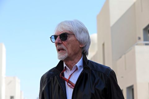 Former Formula One boss Bernie Ecclestone walks in the paddock during the first free practice at the Yas Marina racetrack in Abu Dhabi, United Arab Emirates, Friday Nov. 23, 2018. The Emirates Formula One Grand Prix will take place on Sunday. (AP Photo/Kamran Jebreili)