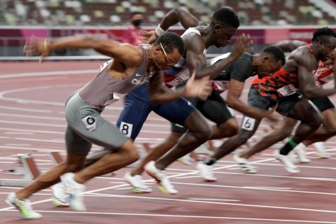 Ο Αντρέ ντε Γκρας στην εκκίνηση των 100μ.  στους Ολυμπιακούς Αγώνες 2020, Τόκιο | Σάββατο 31 Ιουλίου 2021