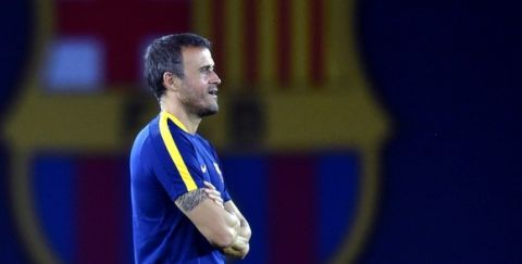 Barcelona's coach Luis Enrique attends a training session at the Boris Paichadze Dinamo Arena in Tbilisi on August 10, 2015, on the eve of the UEFA Super Cup football match between FC Barcelona and Sevilla FC. AFP PHOTO / KIRILL KUDRYAVTSEV        (Photo credit should read KIRILL KUDRYAVTSEV/AFP/Getty Images)