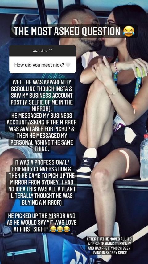 Το Instagram story της συντρόφου του Νικ Κύργιο για το πώς την προσέγγισε