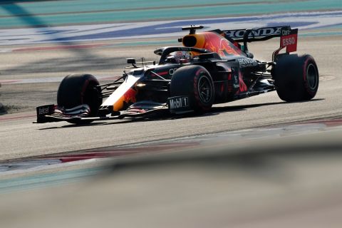 Red Bull driver Max Verstappen of the Netherlands in action during practice for the Formula One Abu Dhabi Grand Prix in Abu Dhabi, United Arab Emirates, Saturday Dec 11, 2021. (AP Photo/Hassan Ammar)