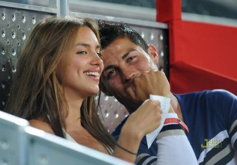 MADRID, SPAIN - AUGUST 22:  Cristiano Ronaldo (R) of Real Madrid watches a friendly basketball between Spain and the USA with Irina Shayk at La Caja Magica on August 22, 2010 in Madrid, Spain.  (Photo by Jasper Juinen/Getty Images)