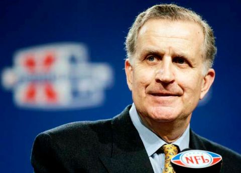 ** FILE ** NFL Commissioner Paul Tagliabue delivers his State of the NFL remarks in Detroit Friday, Feb. 3, 2006. Tagliabue announced in a statement Monday March 20, 2006 that he is retiring as NFL commissioner in July, after more than 16 years on the job. (AP Photo/Michael Conroy)