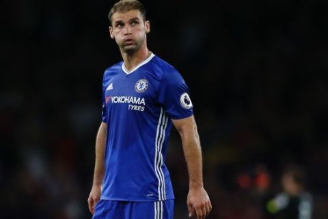 Chelsea's Serbian defender Branislav Ivanovic reacts at the end of the English Premier League football match between Arsenal and Chelsea at The Emirates stadium in London, on September 24, 2016. / AFP / IKIMAGES / Ian Kington / RESTRICTED TO EDITORIAL USE. No use with unauthorized audio, video, data, fixture lists, club/league logos or 'live' services. Online in-match use limited to 45 images, no video emulation. No use in betting, games or single club/league/player publications.        (Photo credit should read IAN KINGTON/AFP/Getty Images)