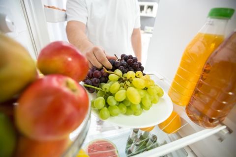
Grapes and apples in refrigerator ideal for diet